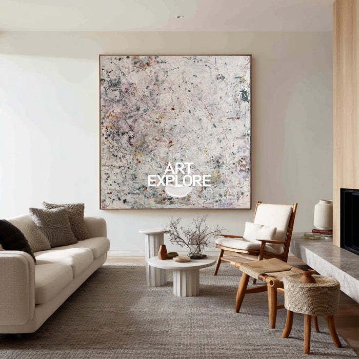 Aesthetic Beige Wabi-sabi Art, Large Minimalist Square Textured Canvas ArtExplore