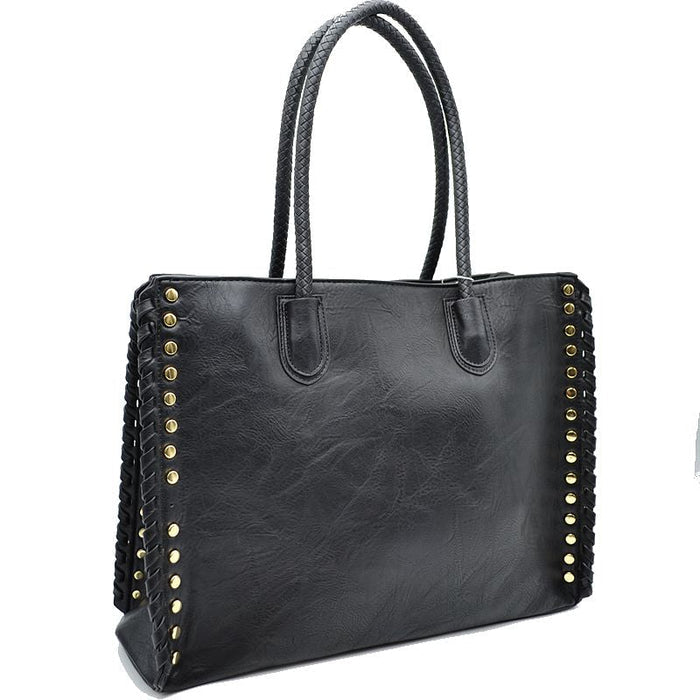 Women's Studded Faux Leather Whipstitch Shoulder Bag Tote