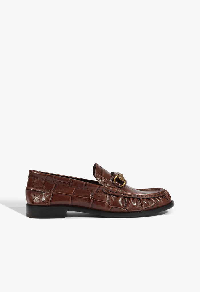 Yasmina Croc Flat 5 Root Brown Croc - Schutz Shoes