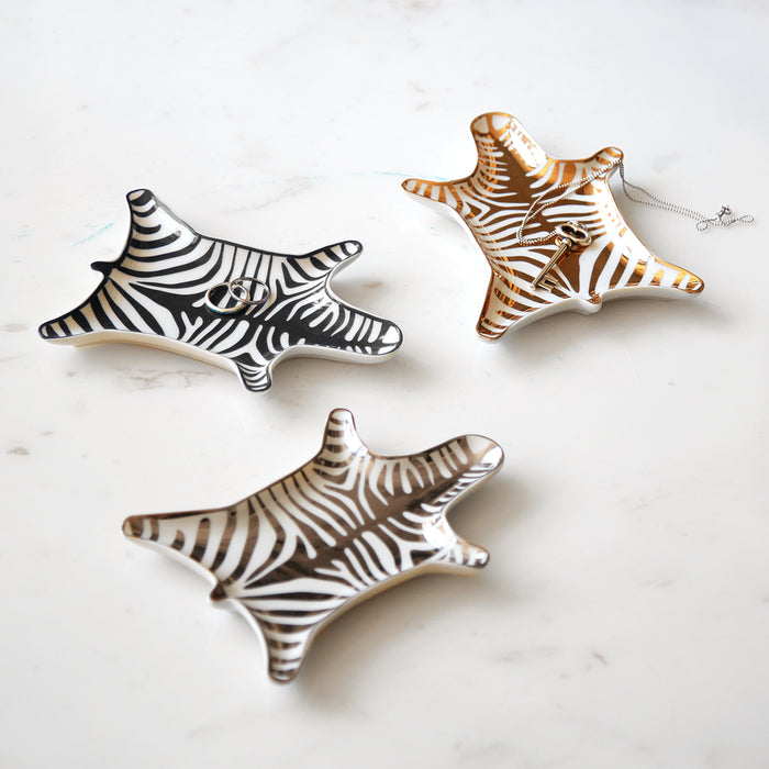 zebra stacking dish collection green background - styled view